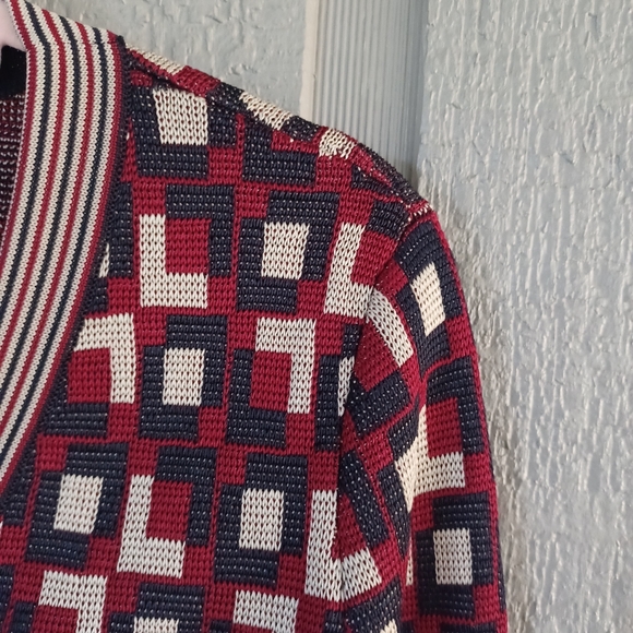 Tory Burch Logo Jacquard Cardigan Size S Women Preppy In Light Royal Burgandy - Picture 4 of 15